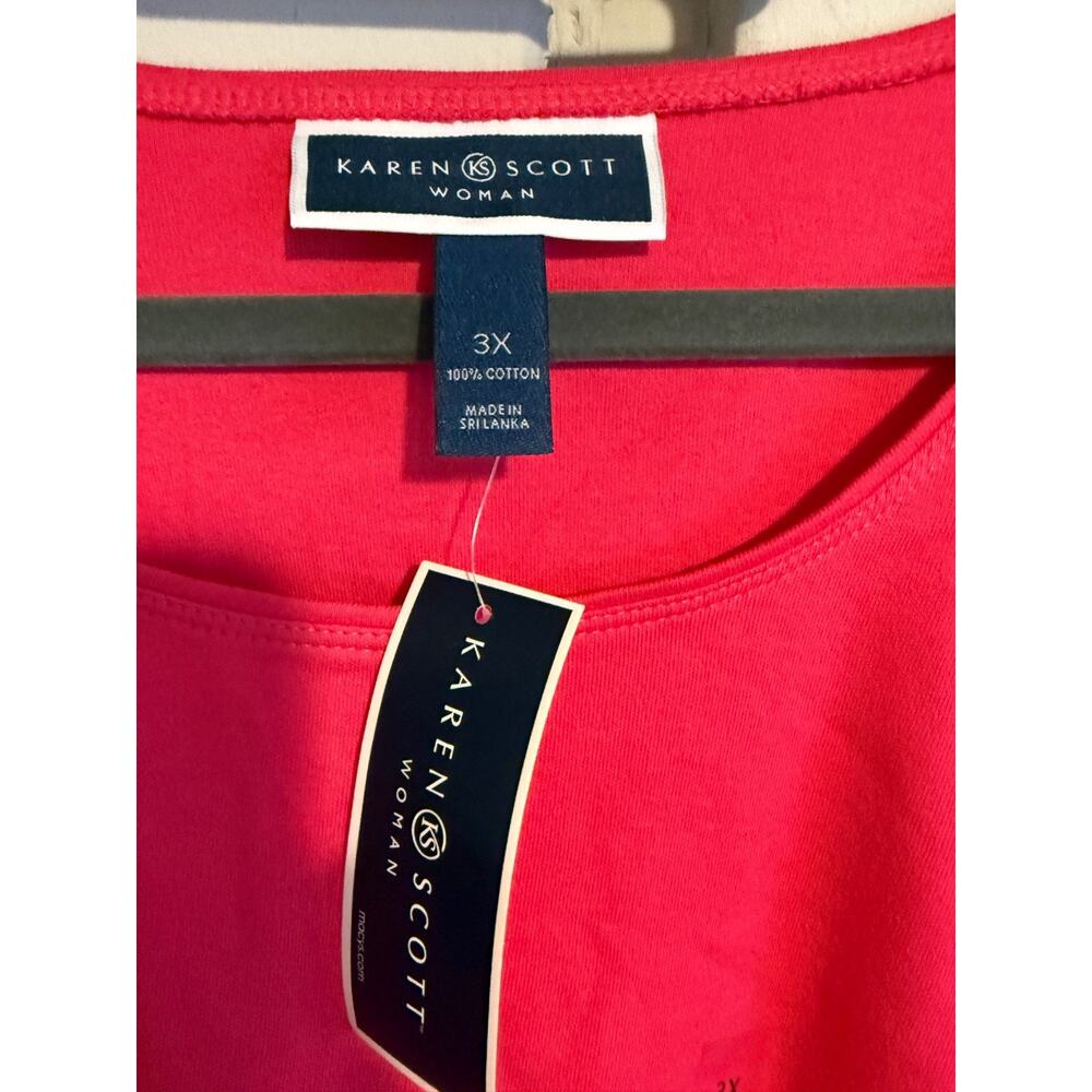 Karen Scott Women Hot Pink 3/4 Sleeve Scoop Neck Cotton T-Shirt Top Plus Size 3X - Picture 4 of 5